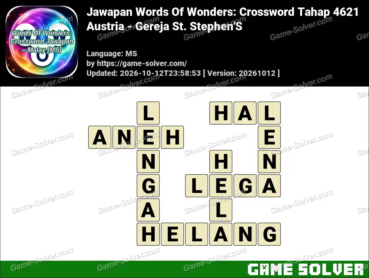 Jawapan Words Of Wonders: Crossword Tahap 4621 – Austria – Gereja St. Stephen’S